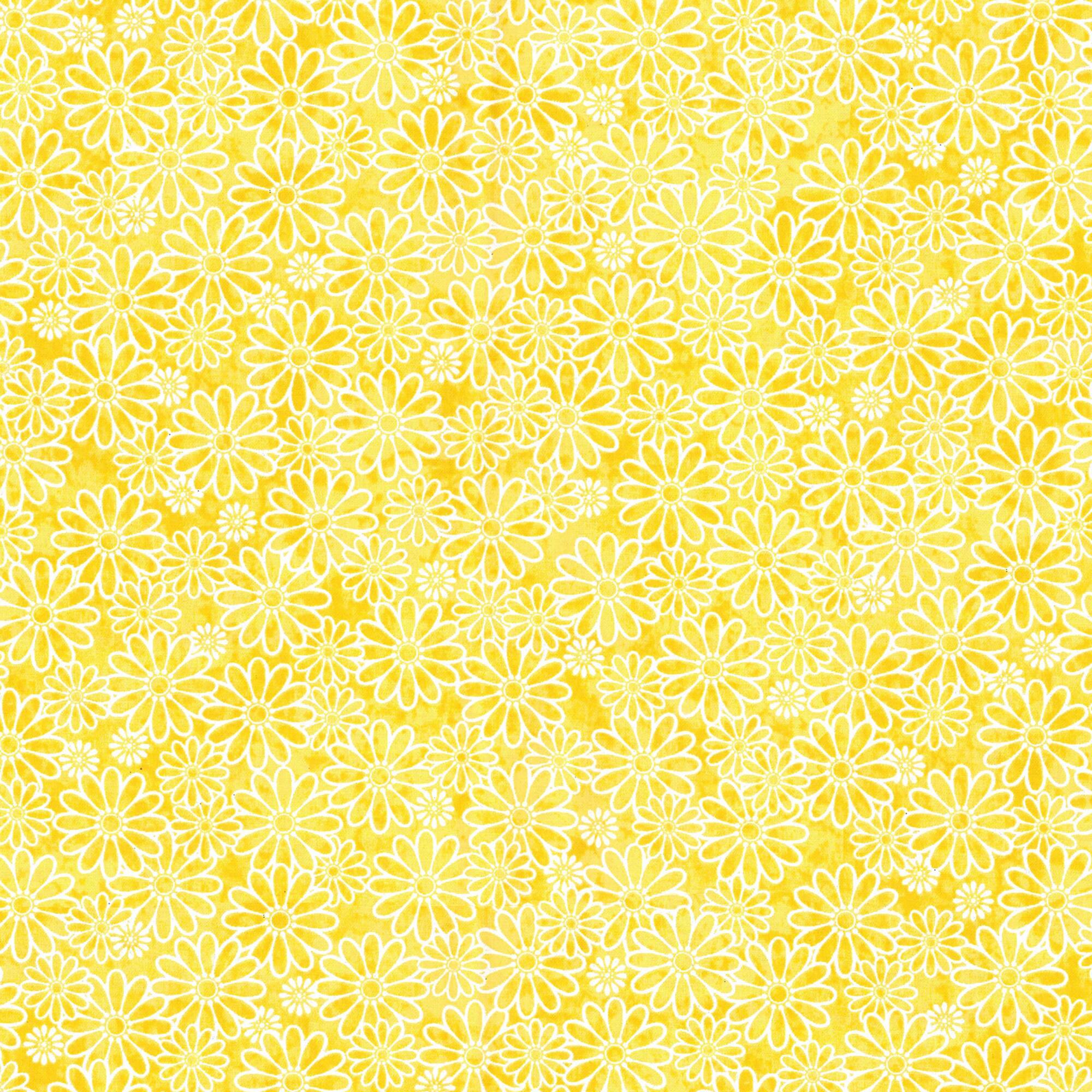 Fabric Traditions Yellow Tonal Daisies Cotton Fabric